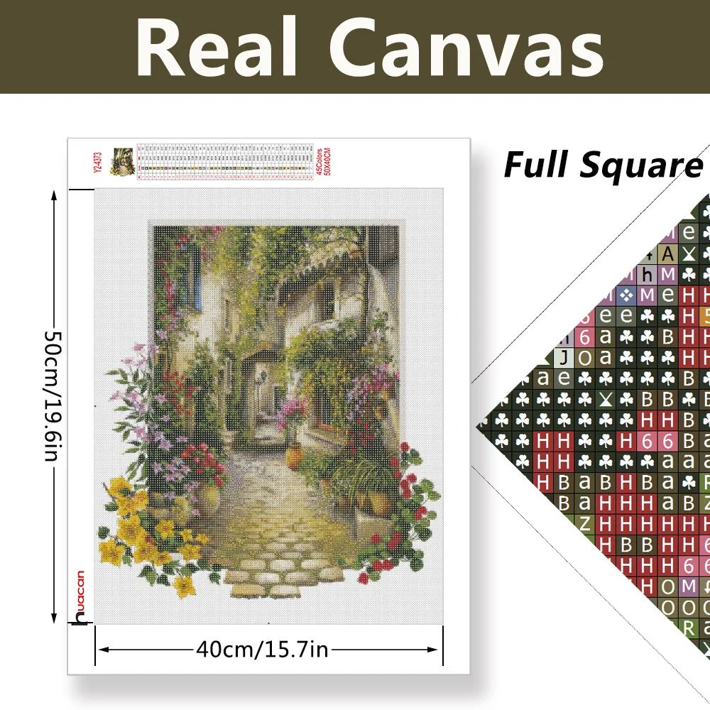 Huacan Diamond Painting Street Full Drill Square Round Mosaic House Flower Diamond Embroidery Kit Landscape Home Decor diamond painting
