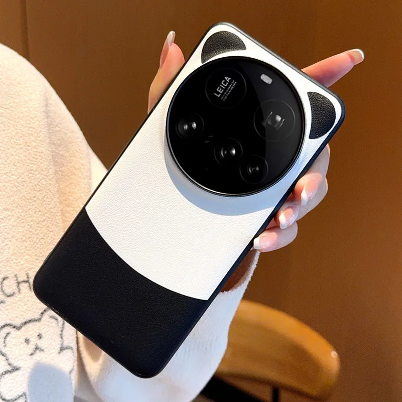 Cute Panda Leather Case with Raised Ring Design for Enhanced Camera Protection