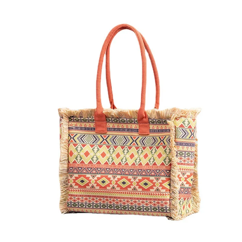Borsa tote Borsa a tracolla retrò bohémien Borsa con cerniera Borsa in tela di grande capacità Estate da donna - immagine 5