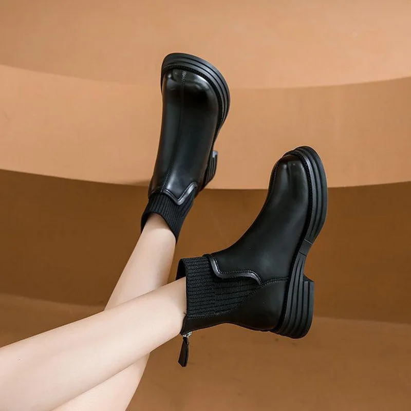 New Women & Girls Sock Boots Antiskid Autumn Female Leather Shoes Size 35-40