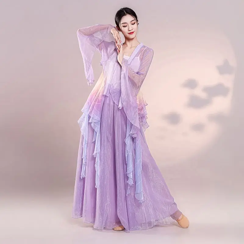 

Women Elegant Classic Dance Costume Performance Butterfly Gradual Change Chiffon Gauze Dress Gradient Ballet Women Maxi Skirt