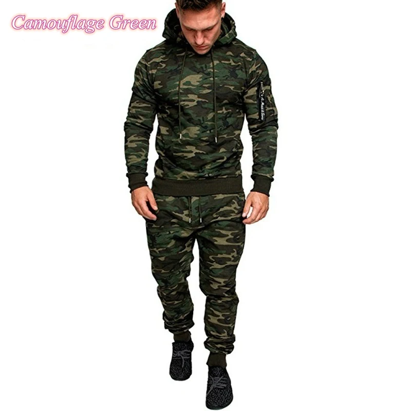 Autumn Camouflage Grey Men's Outfits Hoodies Winter Casual Sports Sweatpants Hooded High Quality Pant Camo Tracksuit 2pcs Set 4