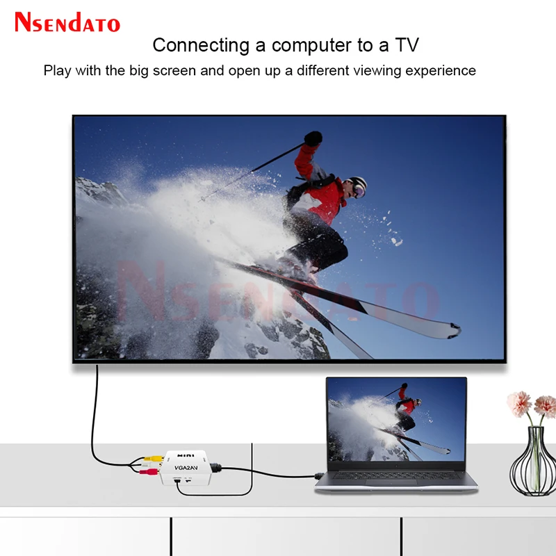 1080P Mini Video Convertor VGA to RCA AV Video Converter Conversor with 3.5mm Audio VGA2AV / CVBS + Audio to PC HDTV Converter