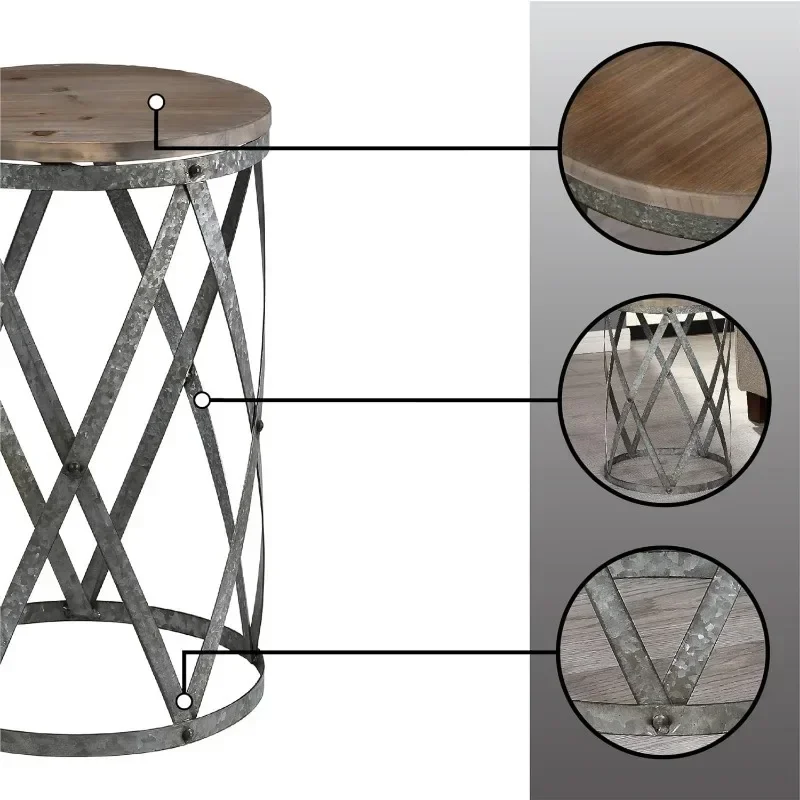 Farmhouse Cottage Galvanized Table, Weathered Brown, 13.5 x 13.5 x 20 4