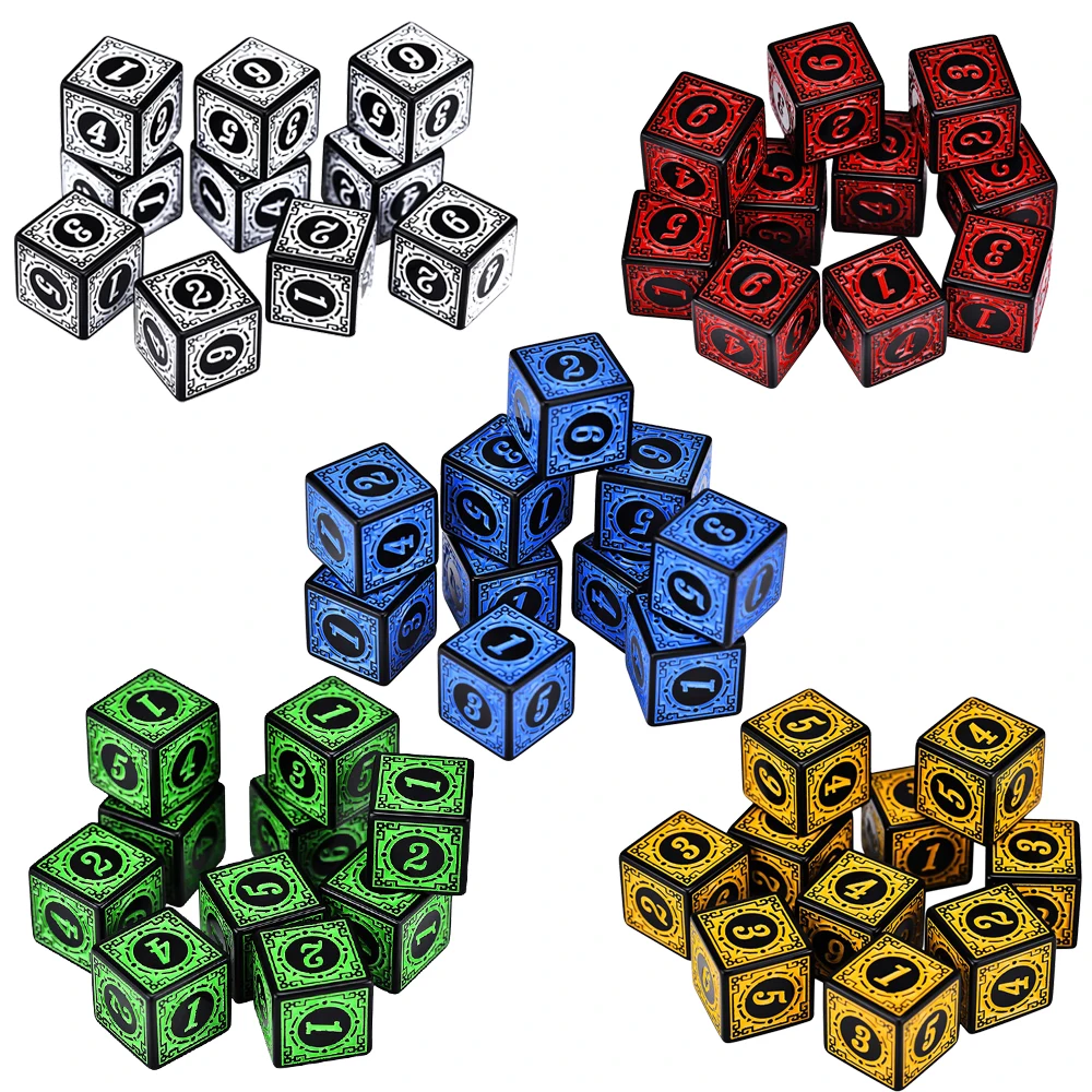 Dice set 10PCS/Set Acrylic D6 Carved Pattern Polyhedron 6-sides Game for RPG Dungeons and Dragons Board Game