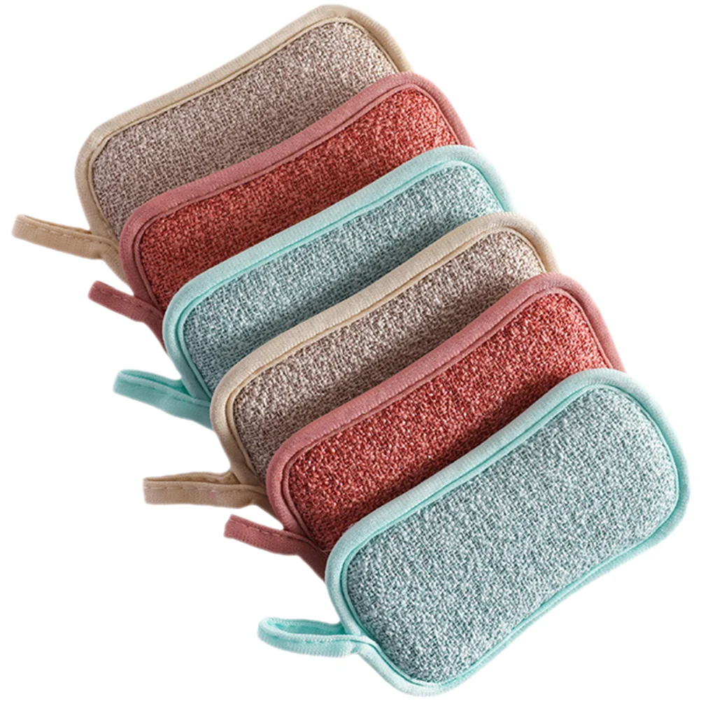 

6pcs Reusable Wok Sponges Kitchen Clean Tools Daily Use Scrub Sponges Dish Sponges With Linen Cover