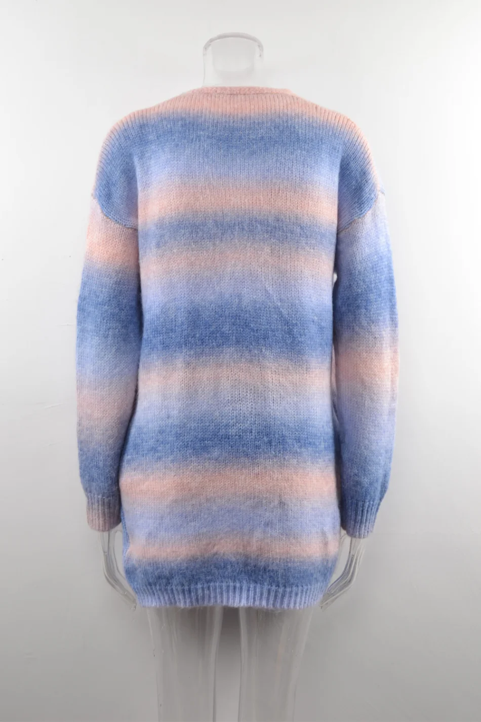 2024 New Winter European American Sweaters Rainbow Tie-dye Mid-length Oversized Cardigan Women Knitwear Jacket Long Sleeved Tops