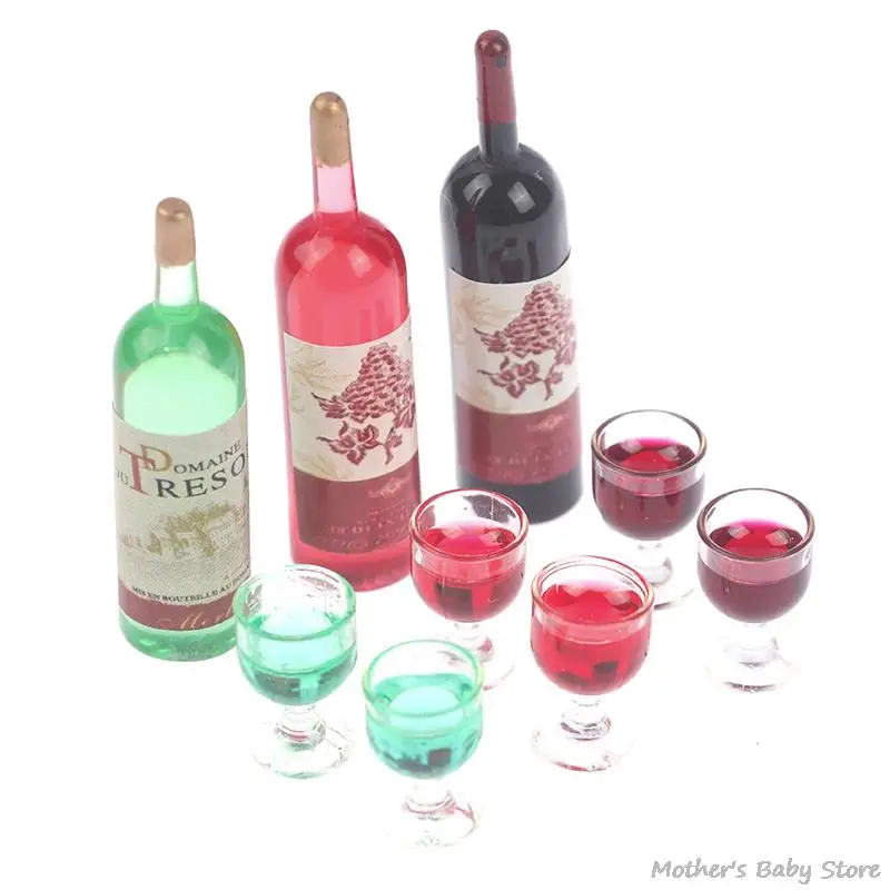 

3pcs/set 1:12 Dollhouse Miniature Whisky Bottle Wine Glass Model Toys Mini Goblet Toy Doll House Decoration Kitchen Accessories