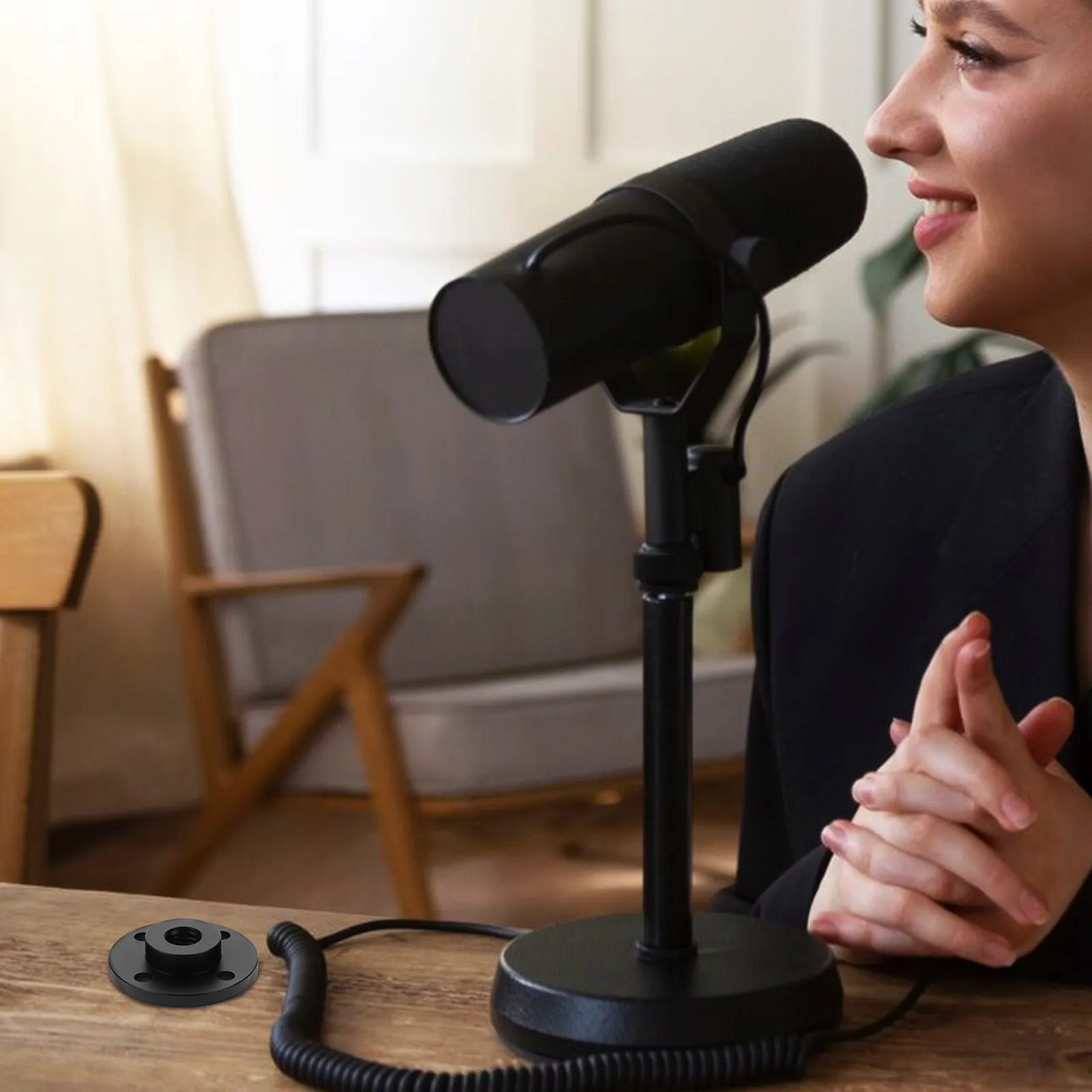 마이크 스탠드 클램프 금속 마이크 플랜지 마운트 데스크탑 암 월 홀더 고정 브래킷