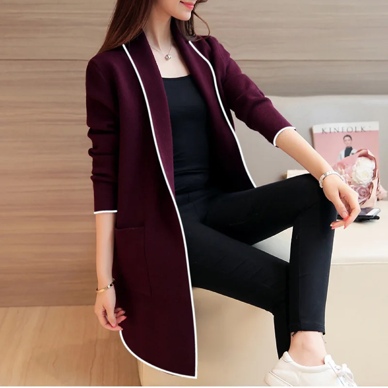 

Women's Coat Femal V-neck Jacket with Pocket Office Lady Loose Long Outerwear 2023 Autumn Winter Solid Color Clothing Fashion