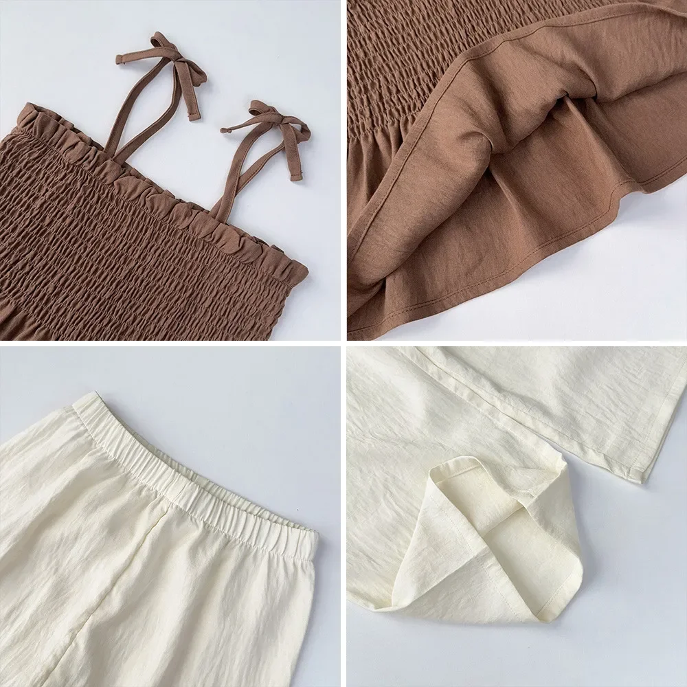 Bär Führer Mädchen Anzug Koreanische Version Sommer Khaki Rüschen Hosenträger T-shirt + Beige Hosen 2Pcs Set 3-7 jahre Kinder Kleidung – Detail 17