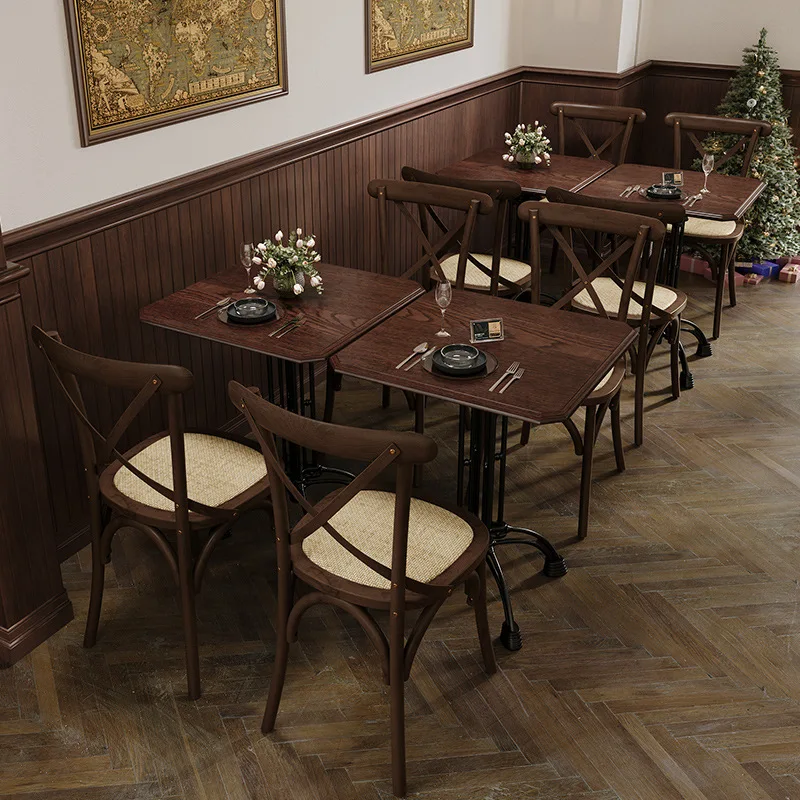 Bar Table Chair Combination 10 Retro American Style Cafe Solid Wood Table and Chair