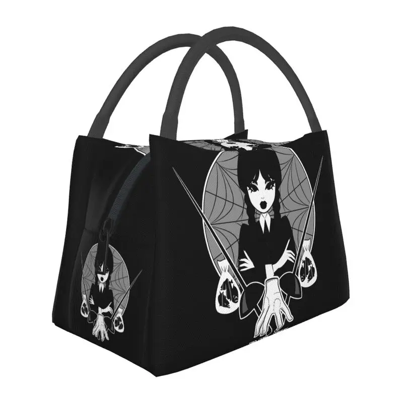 

Custom Goth Funny Halloween Wednesday Addams Lunch Bag Men Women Thermal Cooler Insulated Lunch Boxes Picnic Camping Work Travel
