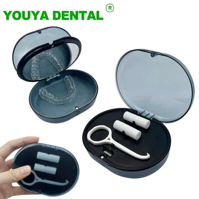 2 Layers Retainer Case Orthodontic Storage Box With Mirror Invisible Removable Braces Remover Aligner Chewies Silicone Stick 1
