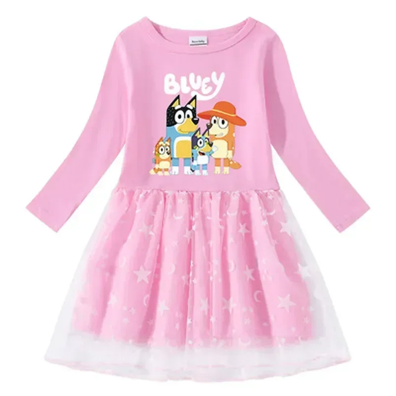 

Animation Peripheral Long Sleeved Princess Dress Cute Star Long Sleeved Dress Bluey Pure Cotton Children'S Clothing Girl Gift