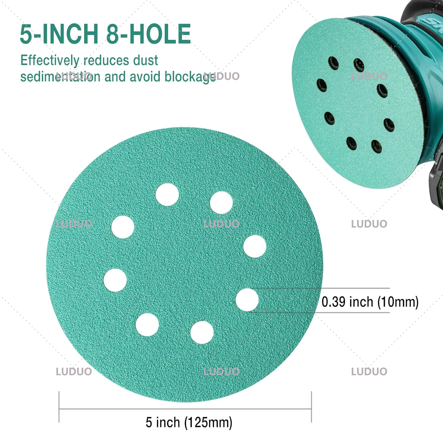 Wet Dry Sandin 60-2000 Grits Hook and Loop Polyester Film Sandpaper Sanding Disc Abrasive Polishing Tools 10Pcs 5inch 8 Holes