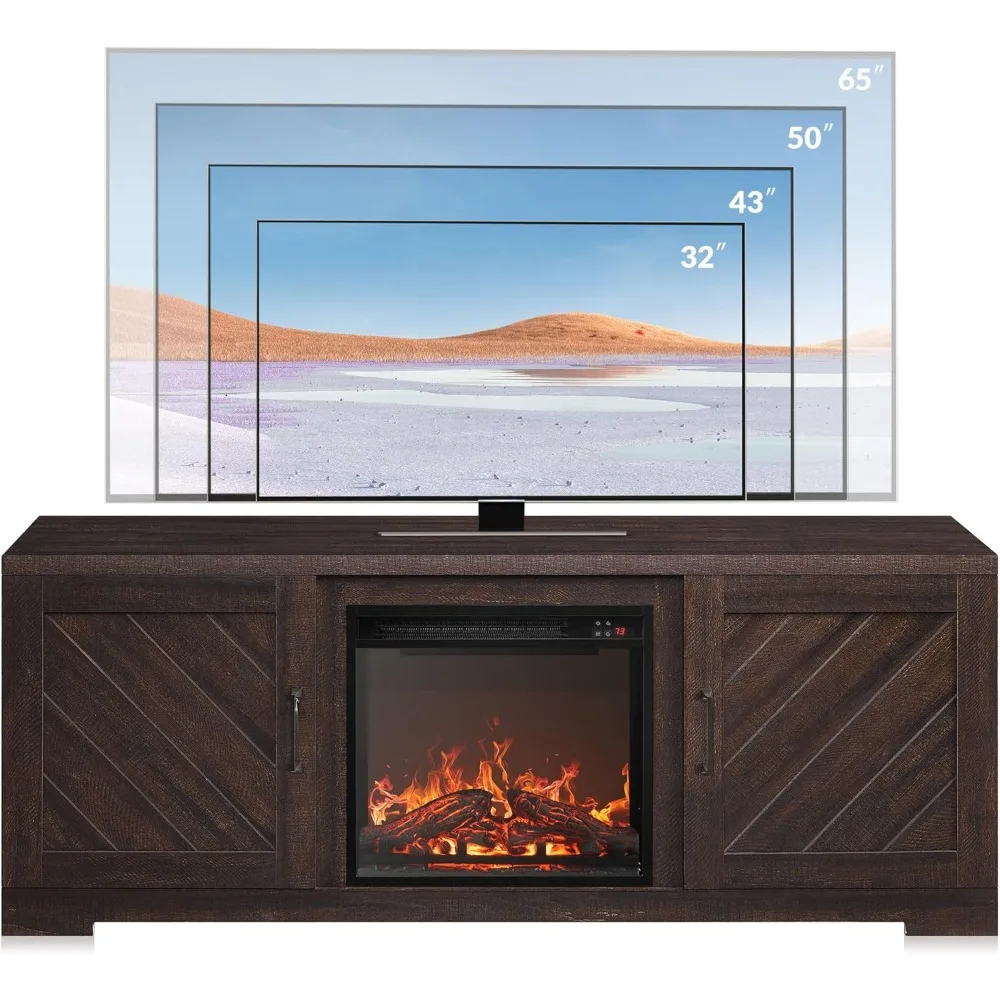 Modern 58" Farmhouse TV Stand with 18" Electric Fireplace Heater & Media Entertainment Center for TV up to 65", Console Table w 6