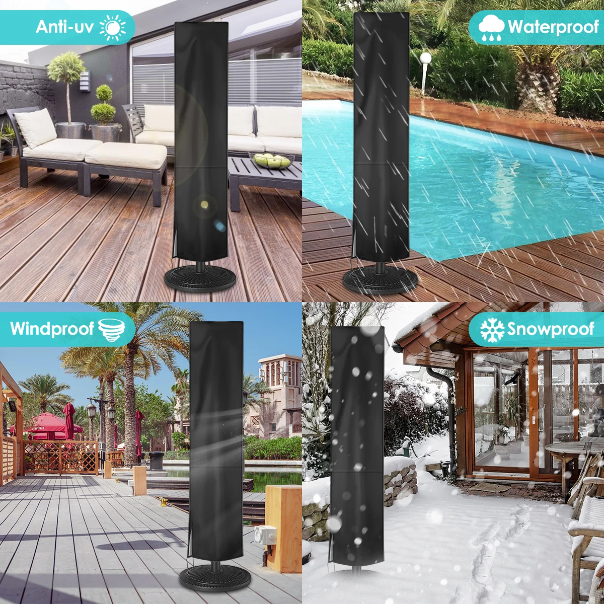 1-10Pcs Outdoor Parasol Cover 210D Oxford Cloth Waterproof Umbrella Protector Large Dustproof Anti-UV Parasol Cover with Zipper