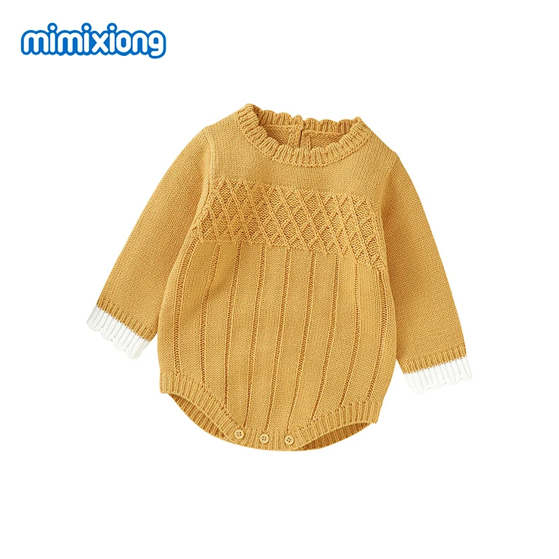 Baby Bodysuits Autumn Yellow Long Sleeve Knitted Newborn Boy Girl