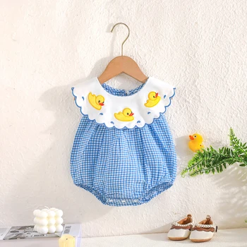 Blue Plaid Baby Romper 1