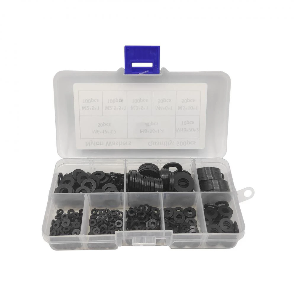 500Pcs black nylon washer  M2-M10 plastic gasket  Insulating flat washer box  Hardware accessories  a fastening