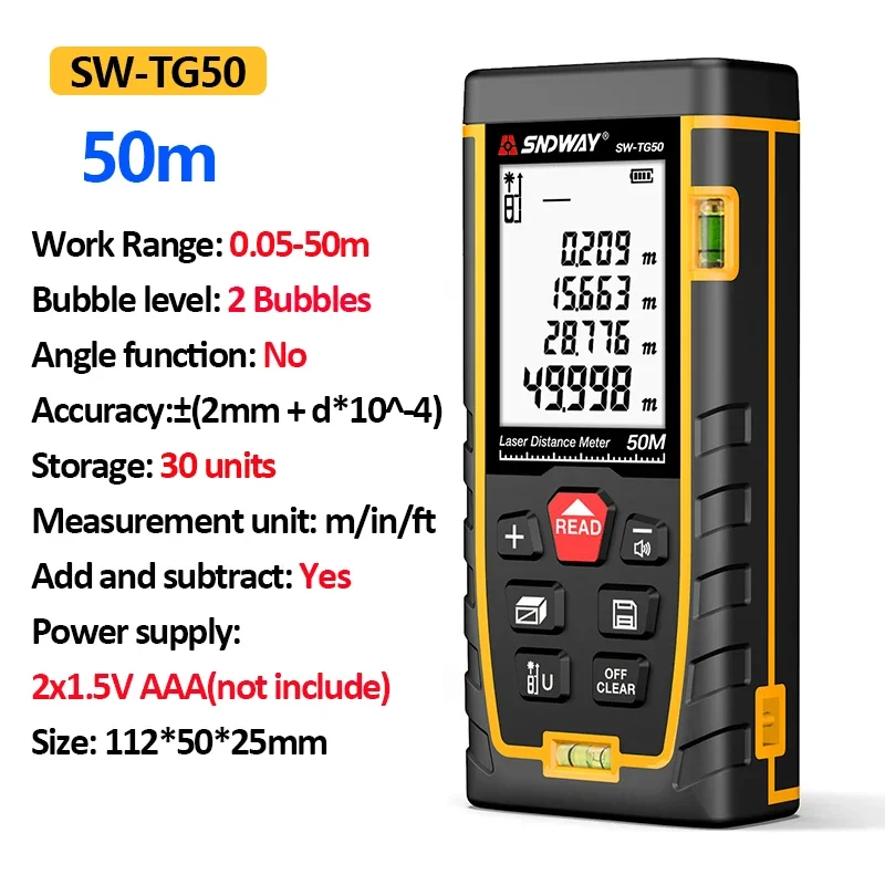 Лазерний далекомір 50/70/100/120M Цифрова рулетка Прецизійний далекомір із інструментом відстані/щілини/об’єму/самокалібрування