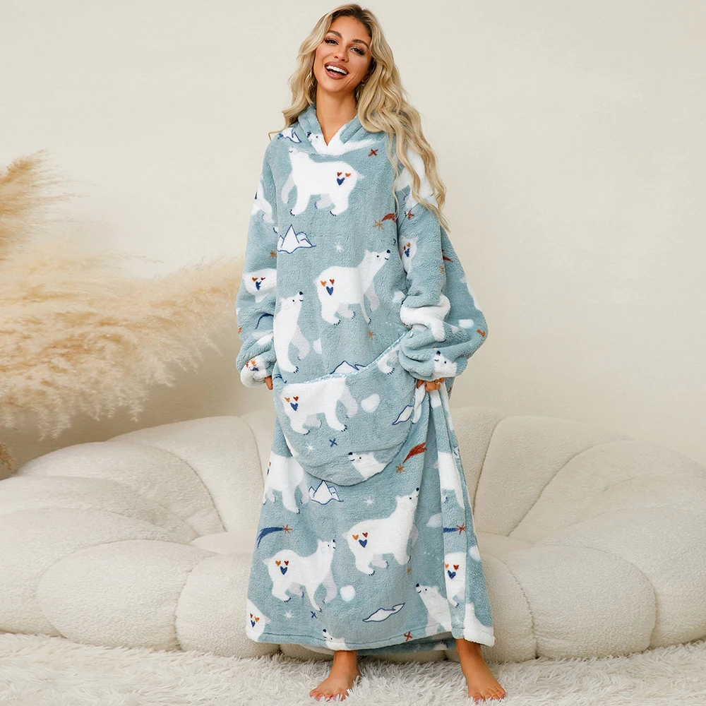 Winter Hoodies Fleece Giant TV Blanket With Sleeves Pullover