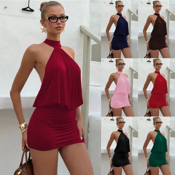 Women's 2026 Summer Halter Neck Bodycon Dress – Sleeveless Backless Tight Dress, Sexy Tie-Up Club Dress 1
