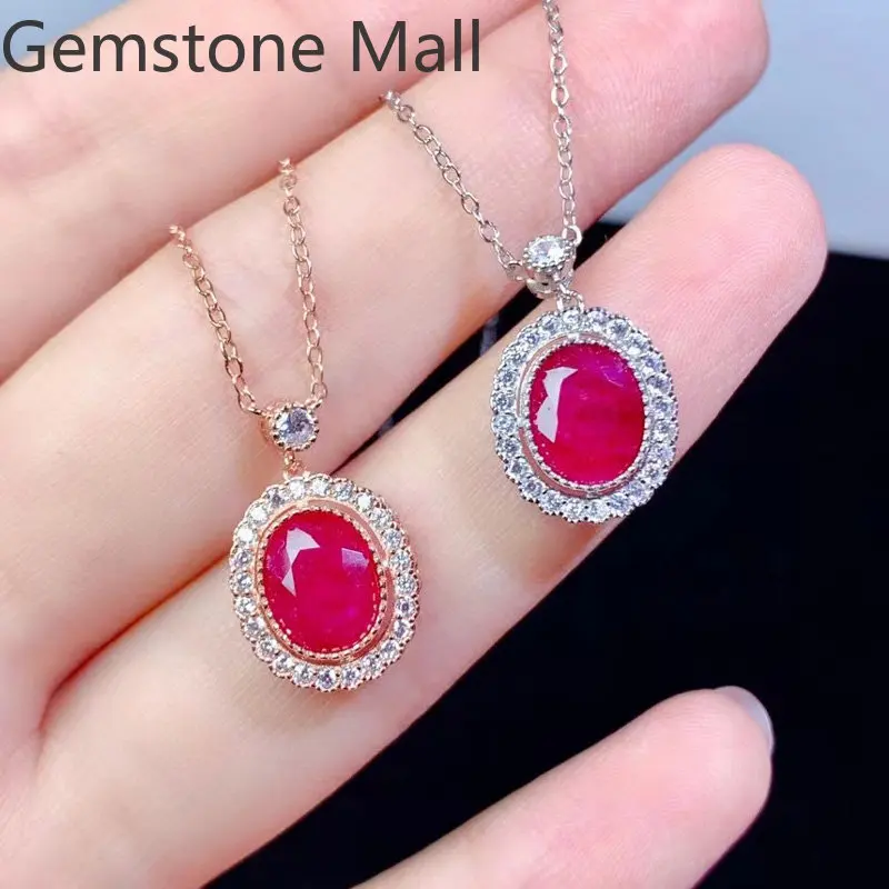

Classic Ruby Pendant for Woman 7mm*9mm 2ct Natural Ruby 925 Silver Pendant 18K Gold Plating Heated Ruby Jewelry