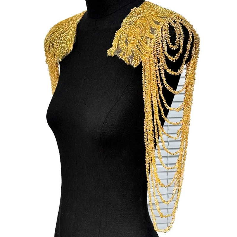 Sequined Beaded Uniform Epaulets Party Costume Epaulettes Glittering Shoulder Wrap Epaulet for Stage Performances 1 Pair shoulder ornaments