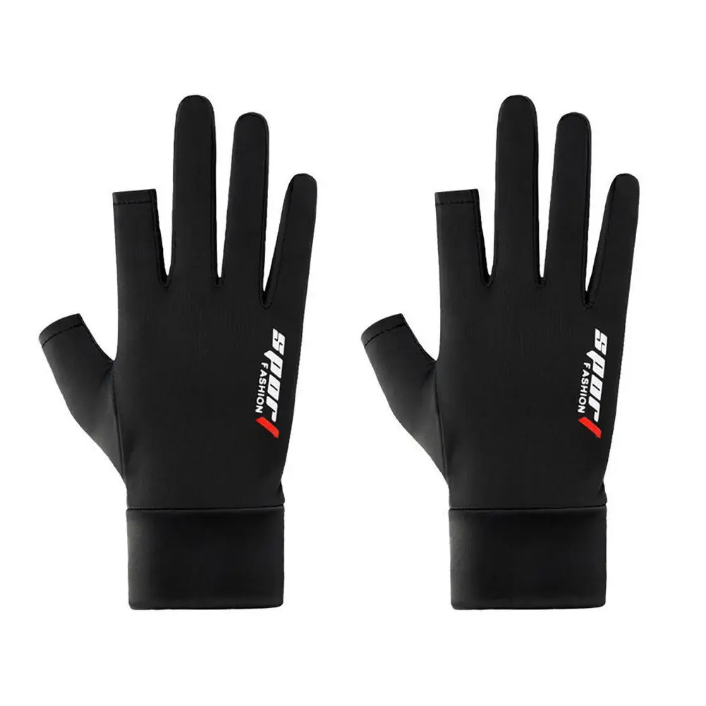 Sunscreen Gloves Men Summer Dew Finger Leak Two Fingers Breathable Fishing Gloves Takeout Thin Silk Half Finger Ice Y8F4