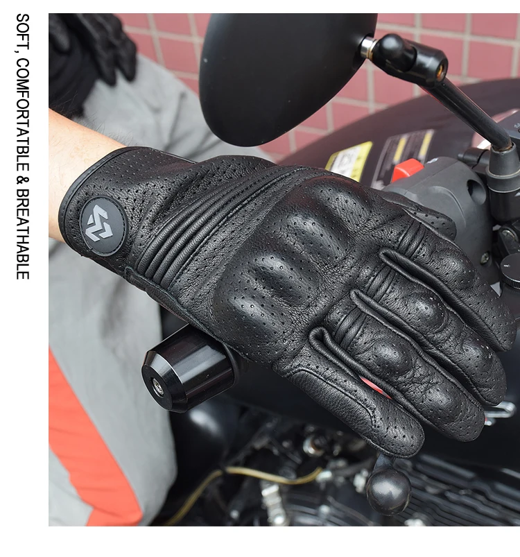 MJMOTO Herren Retro-Leder-Motorradhandschuhe, Vollfinger, rutschfest, schützende Motorrad-Fahrradhandschuhe für Motocross, Off-Road, MX – Detail 12