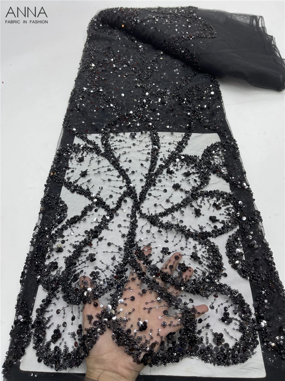 

2023 High Quality Wedding Lace Material African Beaded Lace Fabric 5 Yards Nigerian Lace Fabric With Sequins For Sewing