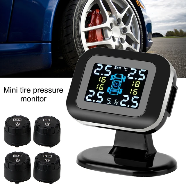 Tpms Système de surveillance de la pression des pneus pour voiture, tmps  Écran LCD Usb Alarme de sécurité automatique Pression des pneus Capteur  externe