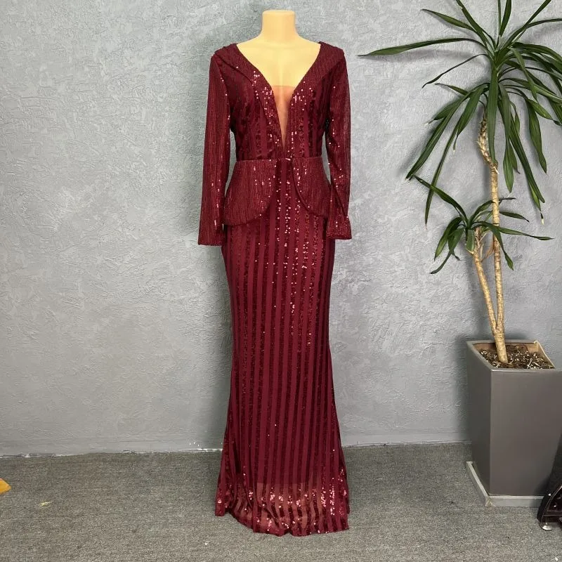 Luxury Sequin Evening Dresses For Women Wedding Party Prom Gown African Dashiki Mermaid Dress 2023 Autumn Clothing Long Robe