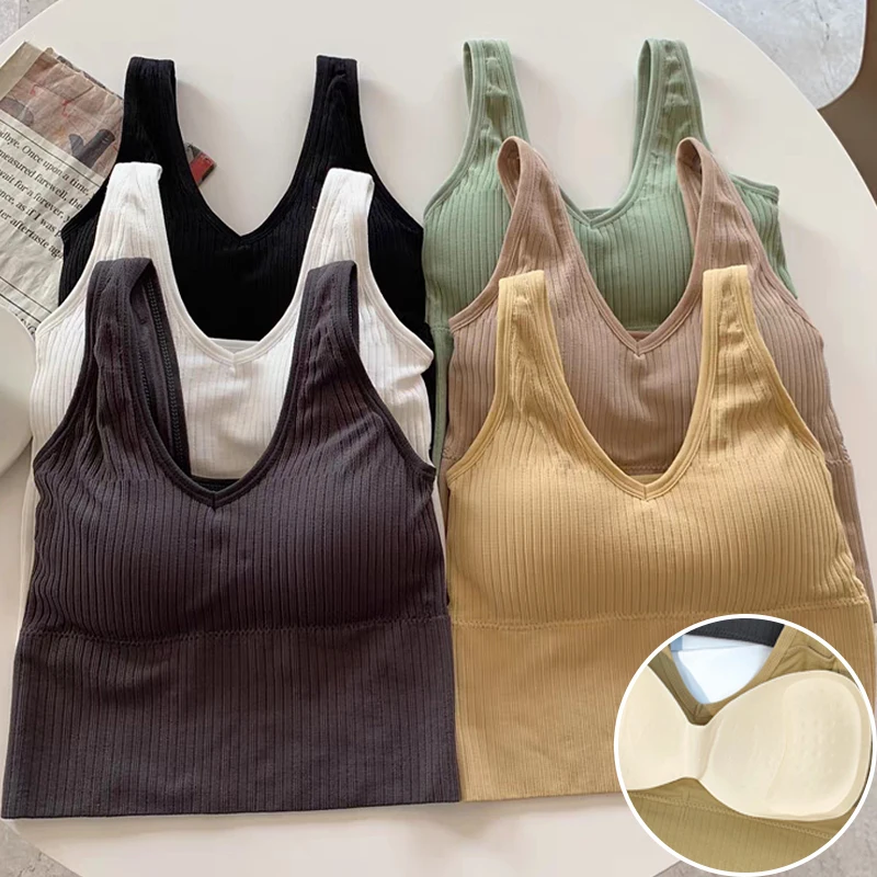 

Breathable Tank Top Women Summer Sexy Push up Underwear Anti-sweat Fitness Sports Vest Bra with Pad Seamless Low-Collar Camisole