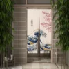 Japanese Cherry Blossom Carp Streamer Corrugated Linen Door Curtain Restaurant Kitchen Partition Customizable Blackout Curtain 4