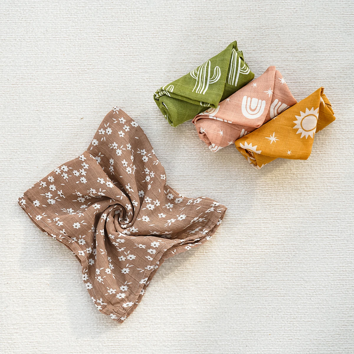 HappyFlute 60*60cm 5Pcs/set Muslin Swaddle Feeding Burp Cloth Newborn Soft Cotton&Bamboo Baby Blanket Wipe 4