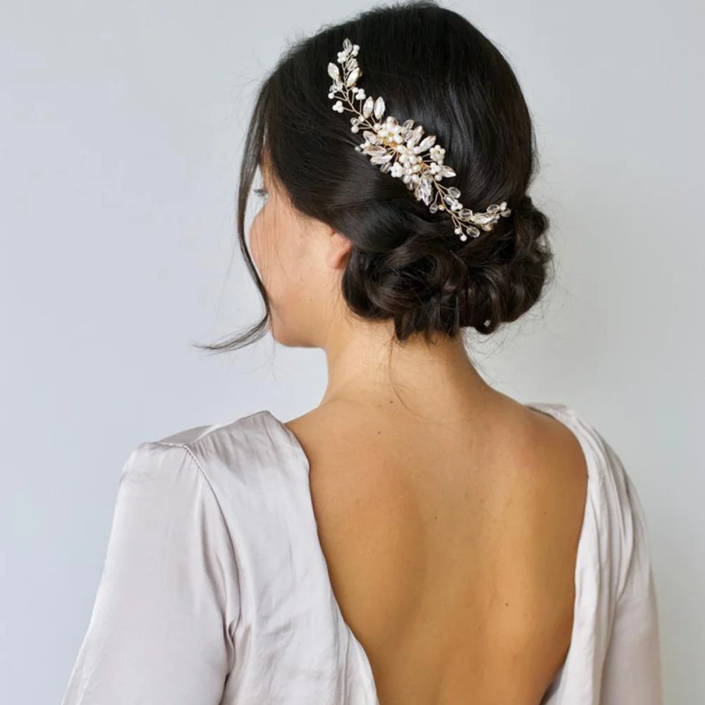Crystal Pearl Tiara Comb Rhinestone Flower Hairpin For Women Girl Bride Elegant Party Wedding Hair Accessories Jewelry New