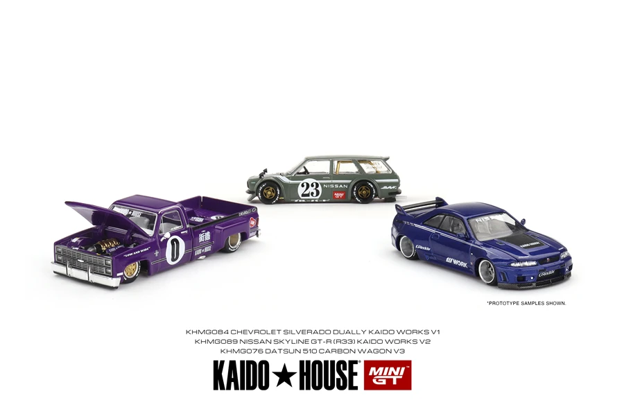 

Kaido House + MINIGT Datsun KAIDO 510 Wagon CARBON FIBER V3 KHMG076 MINIGT Nissan Skyline GT-R (R33) Kaido Works V2 KHMG089