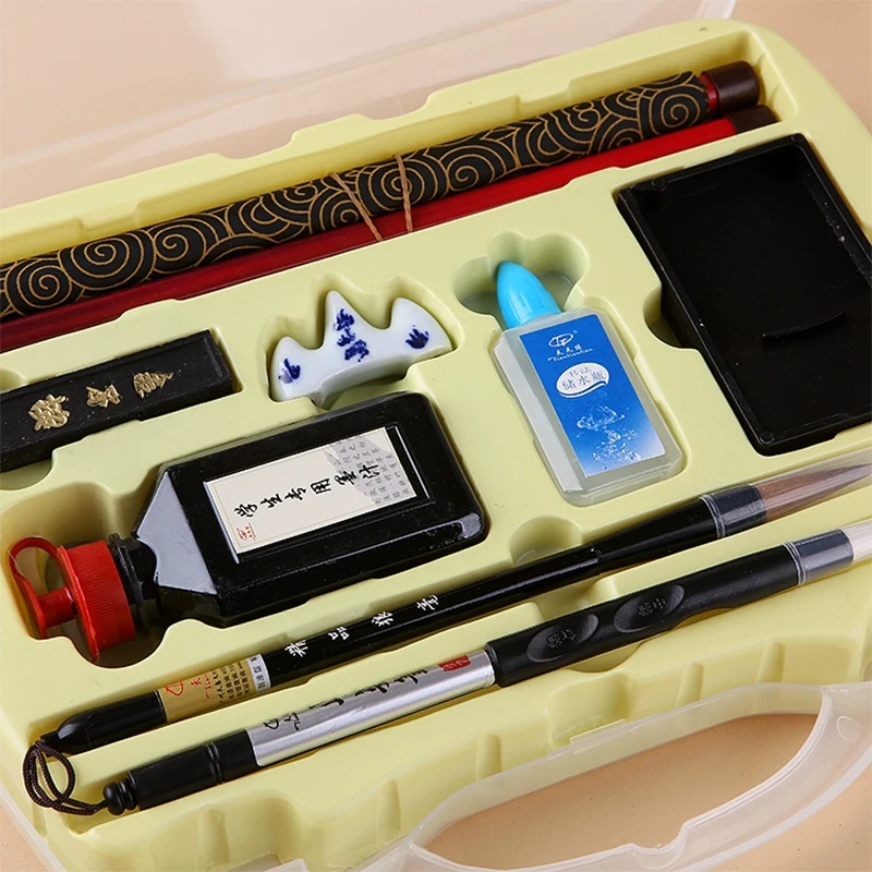 10PCS Chinese Traditional Calligraphy Set with Writing Brush Washer Holder  Inkstone Ink Stick Seal Inkpad for Beginners Lovers - AliExpress