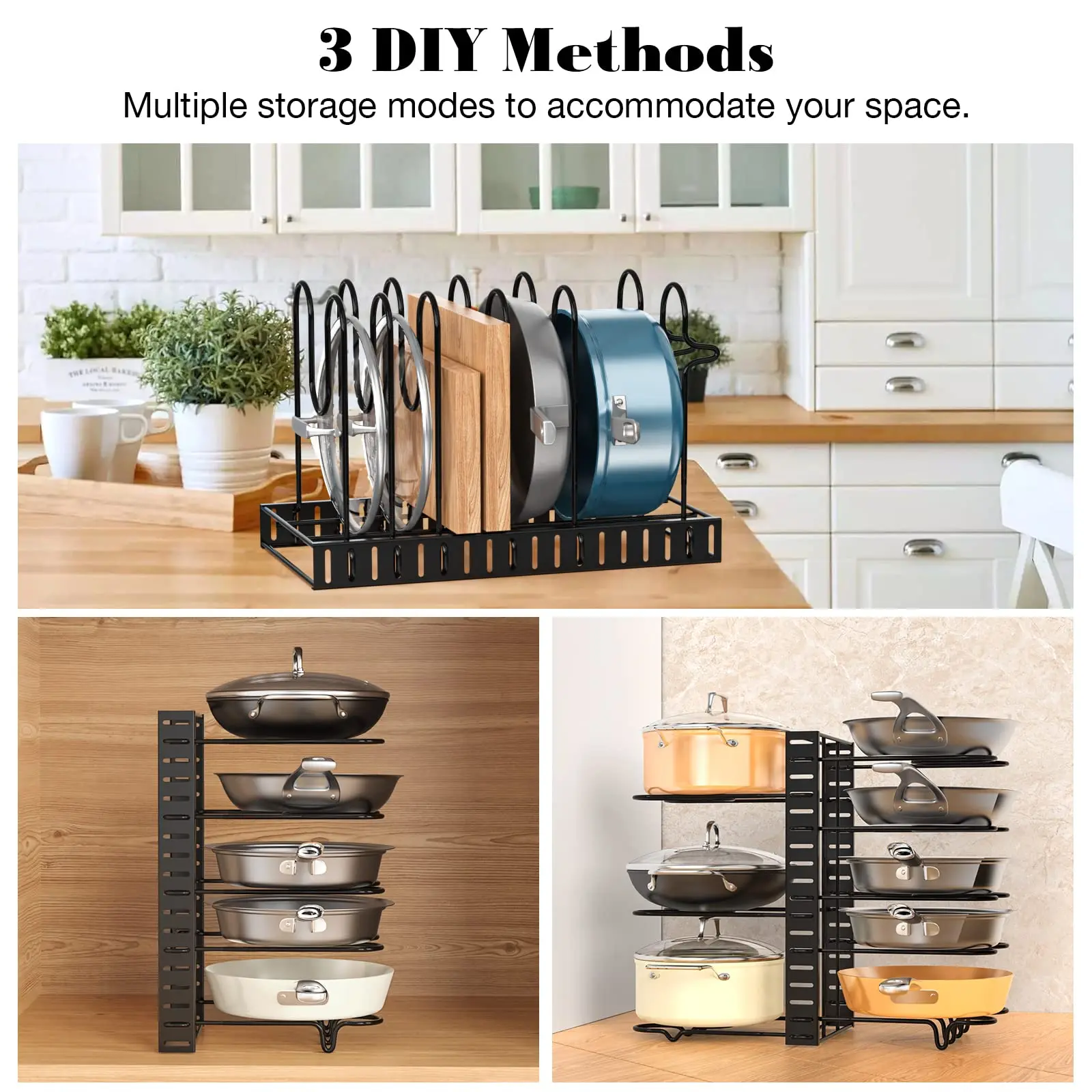 Pot Rack Organizer Under Cabinet,8 Tier Adjustable Pot Organizers Inside Cabinet,Pan Storage Organizer Rack for Storing Pots Pan 3