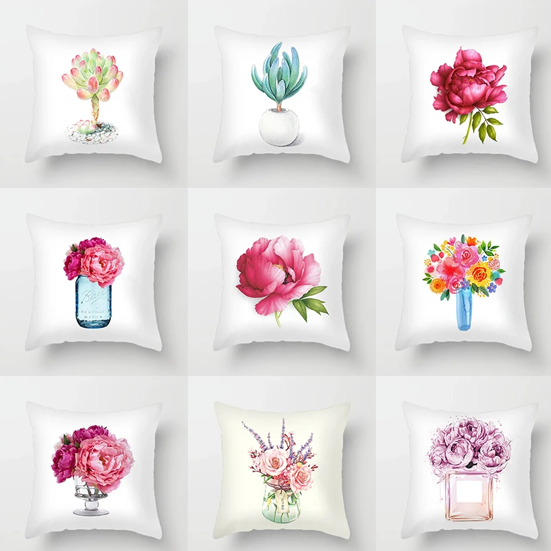 

45X45CM Beautiful Peach Skin Pillowcase Flower Rose Series Home Bedroom Living Room Sofa