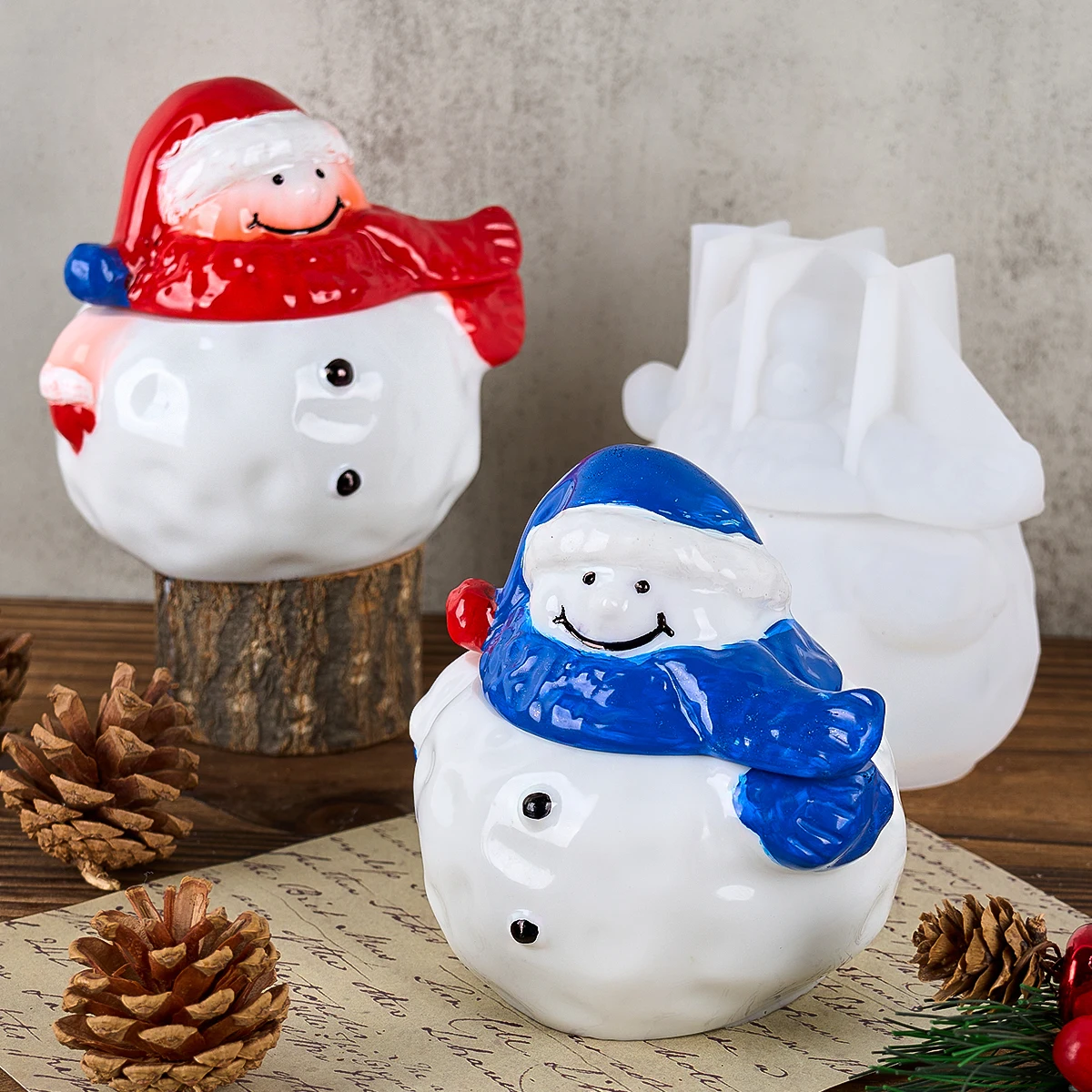 Christma Snowman Jar Silicone Mold with Lid DIY Scented Candle Cup Plaster Resin Molds 3D Storage Box Ornaments Craft Gift Tools