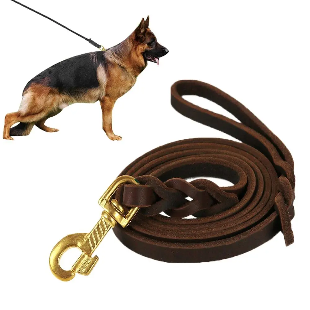 

Brown Leather Braided Dog Leash Pet Products Long Soft Dog Traction Rope Durable Comfortable German Shepherd