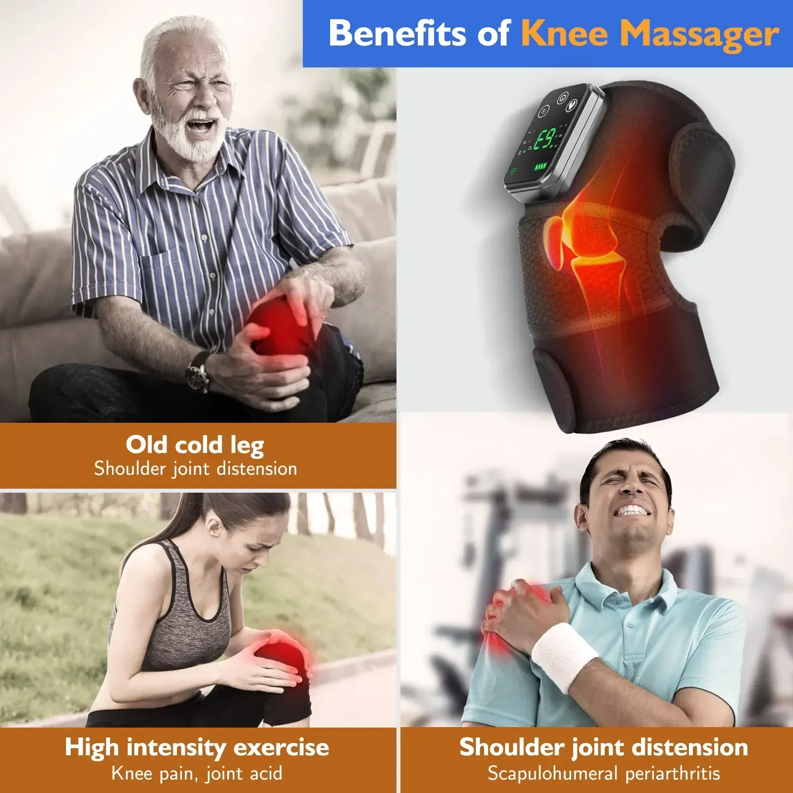 Eletric Heating Device Vibration Physiotherapy Knee Pads for Elbow Joint Osteoarthritis Rheumatic Pain Warm Massage_voghion.com