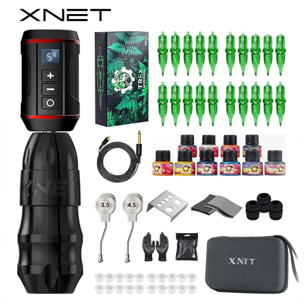 XNET Sita Wireless Tattoo Pen Kit Powerful Brushless Motor Stroke 3.5-4.0-4.5 mm Extra 10 Tattoo Ink for Tattoo Artist