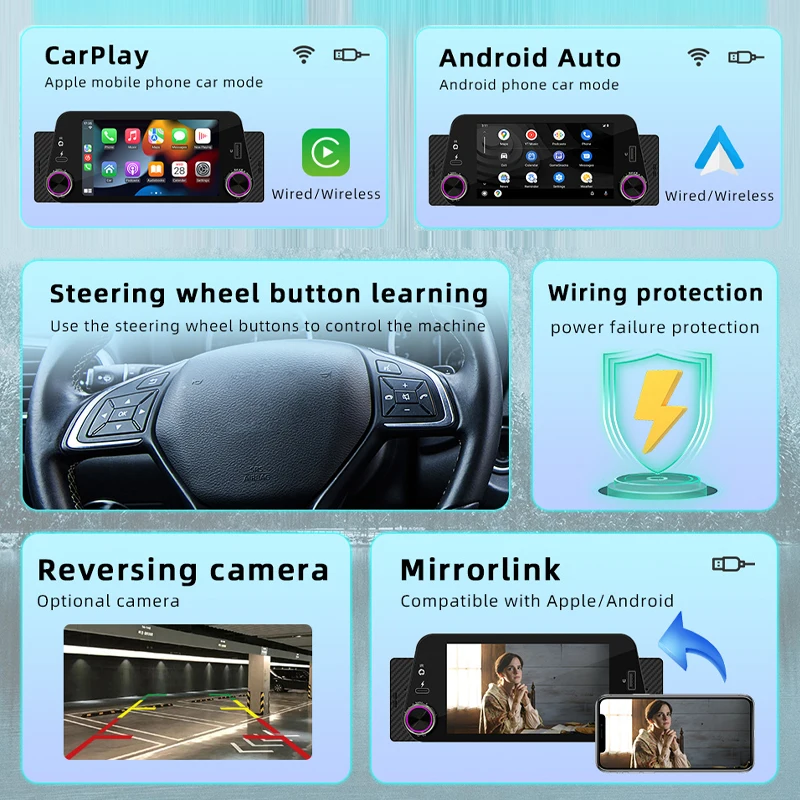 Wireless CarPlay Car Radio Bluetooth Handsfree Android Auto A2DP 5" MP5 USB Mirrorlink Audio System Head Unit 1 Din F152W