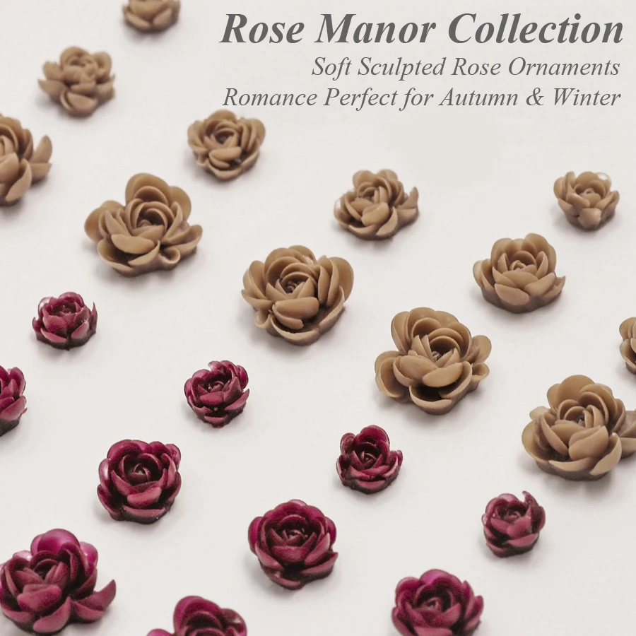 100 Stück gemischte Größe, weiche Rosenblüten und Blätter, Nagelkunst-Charms, Retro-geprägte Nageldekorationen für Herbst-Winter-Maniküre – Detail 2