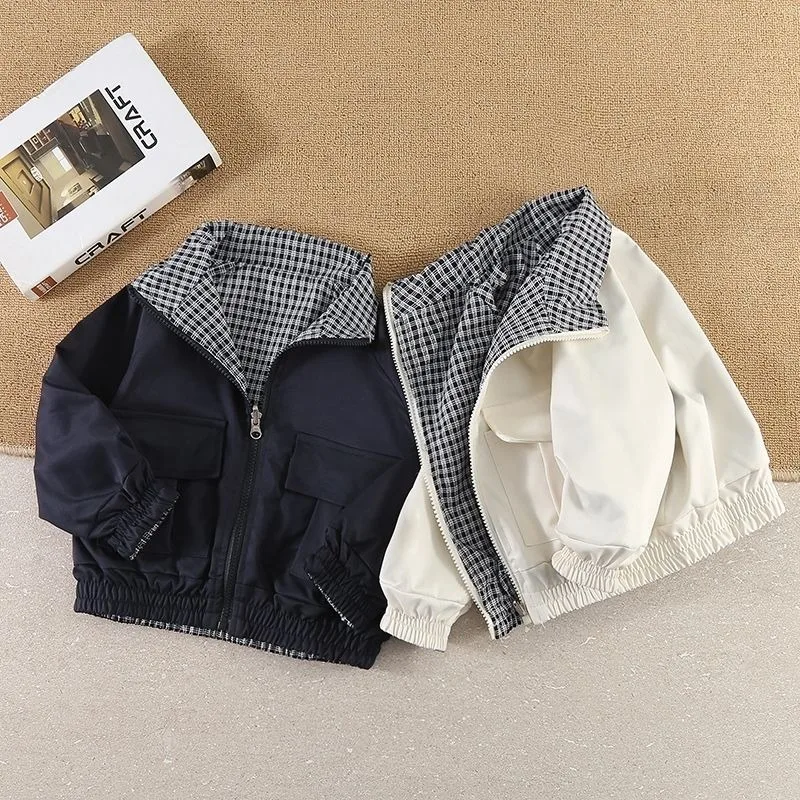 봄 가을 신상 남아 리버시블 한국 스타일 재킷 스탠드 칼라 멋짐